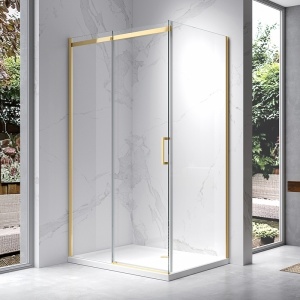 Cabina de dus dreptunghiulara din sticla securizata de 8 mm si rame aurii KZ22A 100 x 80 cm - Img 2