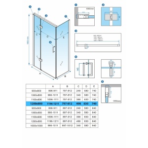 Cabina de dus dreptunghiulara KZ02D, Dimensiune 120x80cm, Usa batanta, Culoare Negru - Img 3