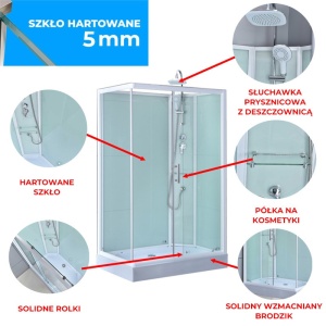 Cabina de dus dreptunghiulara WSH307R , Dimensiune 120x80 cm Cu cadita de dus inclusa, Varianta Dreapta - Img 3