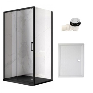 Cabina de dus KZ103 Dreptunghiulara 90x80cm, Culoare Negru+Cadita de dus ,Culoare Alb