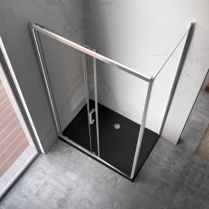 Cabina de dus KZ104C Dreptunghiulara 120x90cm, Culoare Crom+Cadita de dus, Culoare Negru - Img 5