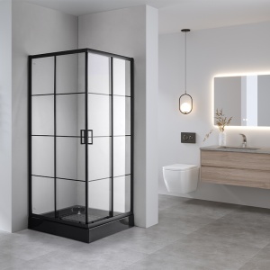 Cabina de dus patrata cu usi glisante BL32A , Dimensiune 80x80cm, Culoare Negru - Img 3
