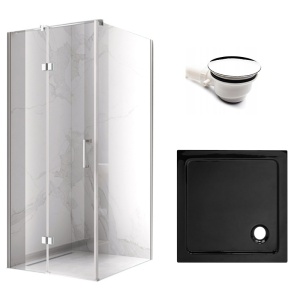 Cabina de dus patrata din sticla securizata si rame cromate cu cadita de dus neagra KZ01B/ST02A-BL 80 x 80 cm