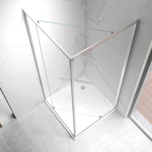 Cabina de dus Patrata KZ16A, Dimensiune 80x80cm, Usi glisante, Culoare Crom - Img 3