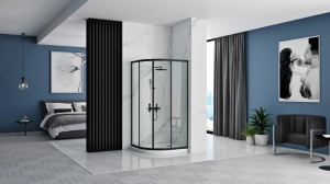 Cabina dus Rea Look 80x80 cu usi culisante si Cadita Semirotunda, Negru mat - Img 2