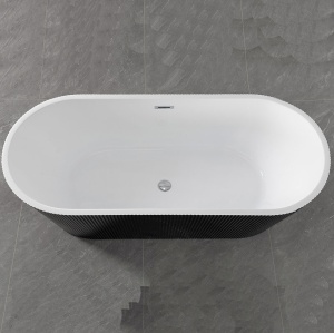 Cada De Baie Freestanding 170x75x58cm, Textura Eleganta si Linii Moderne, Culoare Negru/Alb - Img 2