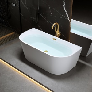 Cada de baie LENA 527C, Dimensiune 160x75cm, Culoare Alb, Deversor Auriu Periat - Img 2