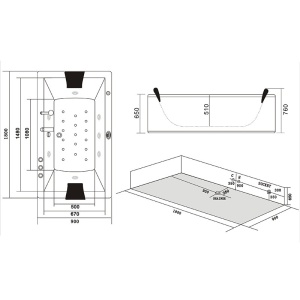 Cada de baie Ramona 640H 180x90cm , Cu hidromasaj si pomapa de aer cald inclusa , Culoare Alb - Img 11
