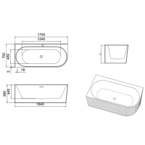 Cada de baie RIO 504D, Dimensiune 170x75cm/Stanga, Design Elegant, Culoare Alb, Deversor Alb - Img 6