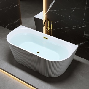 Cada de baie suport CARLO 517D, Dimensiune 170x75cm, Design elegant, Culoare Alb, Deversor Auriu - Img 3