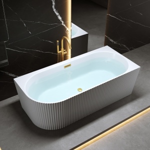 Cada de baie suport RIO 504A, Dimensiune 140x75cm/Dreapta, Culoare Alb, Deversor Auriu Periat - Img 8