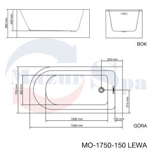 Cada independent?? MO-1750-150 , acril alb, Stanga, Montaj pe perete, 150x75 cm - Img 4