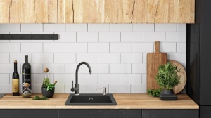 Chiuveta Bucatarie REA GRANIT WEST BLACK METALIC, Dimensiuni 44 x 48.5 x 17 cm, 1 Cuva, Incastrabila, Negru Metalic - Img 4