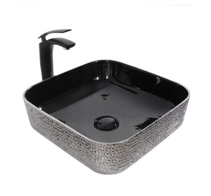 Chiuveta de blat PRO ERA RODO, Dimensiuni 39x 39x 14 cm, Forma Dreptunghiulara, Ceramica sanitara, Fara gaura baterie, Silver si negru