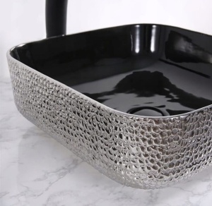 Chiuveta de blat PRO ERA RODO, Dimensiuni 39x 39x 14 cm, Forma Dreptunghiulara, Ceramica sanitara, Fara gaura baterie, Silver si negru - Img 3
