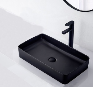 Chiuveta de blat REA Denis, 61x35 X 11 Cm, Montaj Pe Blat, Design Deosebit, Ceramica Sanitara, Negru Mat - Img 7