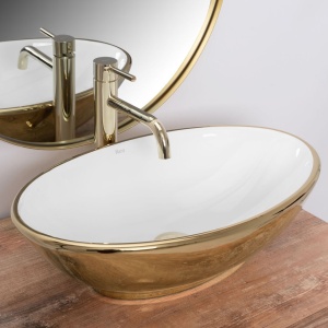 Chiuveta de blat REA PAMELA Gold, Dimensiuni 53 cm x 33 x 15 cm, Ceramica Sanitara,fara gaura baterie, Auriu - Img 2