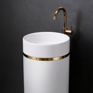 Chiuveta rotunda independenta tip piedestal din ceramica Scot alba H86 x ??40 cm - Img 10