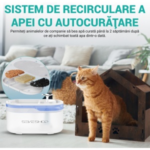 Dispenser Apa Automat SeveShop, Fantana pentru Pisici si Caini, Ultra Silentios, Control App, Sistem Recirculare si Filtrare Carbon Activ, Mentine Gustul Natural al Apei, Capacitate 2.8 L, Ideal pentru Toate Taliile, Alb Mat - Img 3