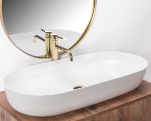 Lavoar de blat REA CLEO 81, 81x41 X 13.5 Cm, Montaj Pe Blat, Design Deosebit, Forma Ovala, Ceramica Sanitara,alba - Img 2