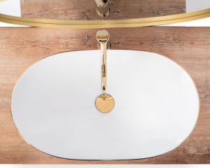Lavoar de blat REA ROYAL GOLD EDGE, 62.5x 36x 15 cm, Montaj Pe Blat, Design Deosebit, Forma Rotunda, Ceramica Sanitara, Alb - Img 6