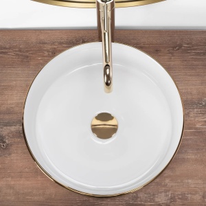Lavoar De Blat REA SAMI WHITE BRUSH GOLD, Dimensiuni 36 X 36 X 11.5 Cm, Forma Rotunda, Ceramica Sanitara, Alb/Auriu - Img 3