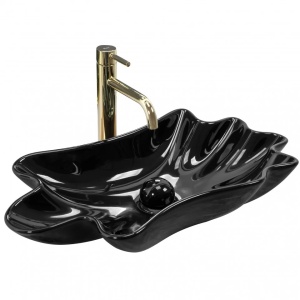 Lavoar De Blat REA SEA BLACK, Montaj Pe Blat, Design Deosebit, Forma Ovala - Ondulata, Ceramica Sanitara,Negru