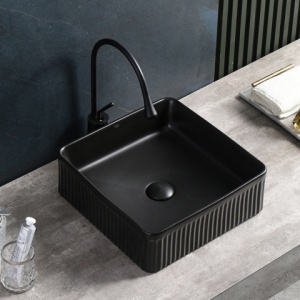 Lavoar pe blat, Aura, Material Ceramica, Negru Mat, 37.5x37.5x13 cm - Img 2