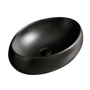 Lavoar pe blat, Cari, marmura ceramica negru mat, Oval 50x31x15cm - Img 1