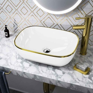 Lavoar pe blat dreptunghiular alb cu rama aurie Spectrum Gineta Gold Line - Img 2