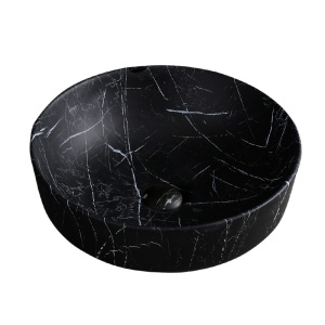 Lavoar pe blat, Fino, marmura ceramica negru cu model alb, Rotund 41,5cm - Img 3