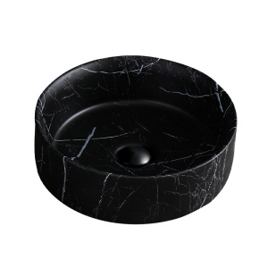 Lavoar pe blat, Lava, marmura ceramica negru cu model alb, Rotund 36cm - Img 5