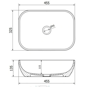 Lavoar pe Blat, Milo, Marmura Ceramica Negru Mat cu Model Alb , Dreptunghiular 45,5 x 32,5 x 13,5 cm - Img 2