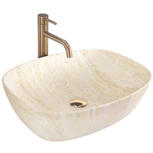 Lavoar pentru blat oval cu finisaj mat Freja Travertine Matt imitatie piatra - Img 1