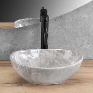 Lavoar pentru blat REA Mini Grigio, Design Modern , Imitatie de piatra - Img 2