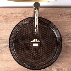 Lavoar REA Cristal din sticla negru rotund, diametru 35.5 cm, montaj pe blat - Img 3