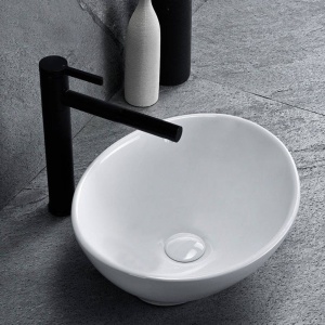 Lavoar REA Sofia Mini White, 34x27x13 cm, montaj pe blat, design deosebit, ceramica sanitara, Alb - Img 5