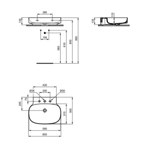 Lavoar suspendat Ideal Standard Atelier Linda-X 60 cm alb lucios cu 3 orificii baterie - Img 12