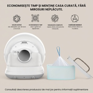 Litiera Automata Smart SeveShop, pentru Pisici, Auto-Curatare si Sterilizare Automata, Control prin Aplicatie Mobila, Afisaj LED cu Comenzi Intuitive, Functie de Curatare Usoara, Design Oval Modern, Capacitate 9L, Alb - Img 3