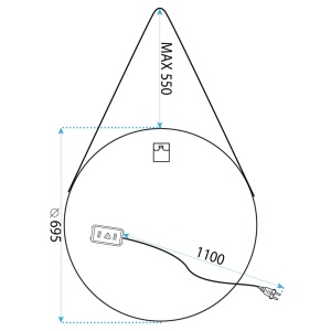 Oglinda rotunda led suspendata pe curea 70 cm - Img 12