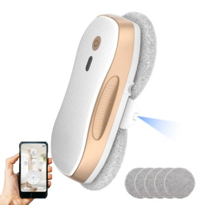 Robot Curatare Geamuri, SeveShop®, Robot Spalat Geamuri Cu Pulverizare Apa Bidirectionala, Stergator Electric Ultra-Subtire Pentru Sticla, Aspirator Geamuri Cu Control APP Si Telecomanda, Tehnologie iAdapt, Protectie Cvadrupla, Alb
