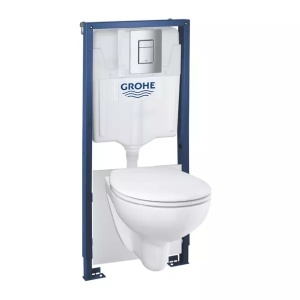 Set rezervor WC Grohe Solido 5 in 1 si clapeta crom Skate Cosmopolitan plus vas WC Bau Ceramic cu capac softclose - Img 1