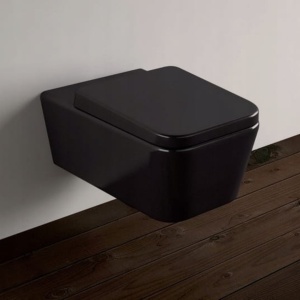 Set Vas WC PRO GROHE, Montaj Suspendat, Ceramica Sanitara, Vas WC CUBIC BLACK RIMLESS + Capac Soft-Close STANDARD Inclus + Cadru + Clapeta - Img 3