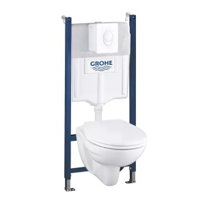 Set vas WC suspendat cu capac Grohe rezervor incastrat Solido Compact 4 in 1 cu clapeta alba Skate Air preasamblat