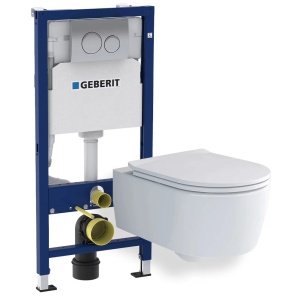 Set vas wc suspendat Villeroy&Boch Soul cu capac, rezervor cu cadru incastrat si clapeta Geberit Duofix Delta
