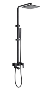Sistem Complet De Dus PRO Black, Montaj Pe Perete, Para Patrata Tip Ploaie 20x20 Cm, 3 Functii De Curgere A Apei, Finisaj Negru Mat