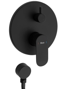 Sistem Complet De Dus REA HYPER BLACK MATT + BOX, Montaj In Perete, Para Rotunda Tip Ploaie 25x25 Cm, 2 Functii De Curgere A Apei, Auriu - Img 3