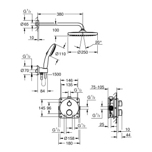 Sistem de dus Grohe Grohtherm Tempesta 210 incastrat cu baterie rotunda - Img 3