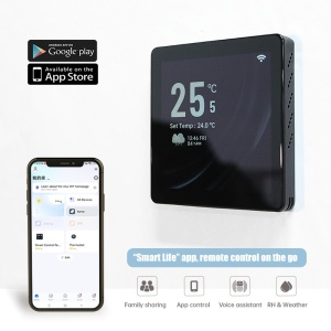 Termostat Digital Smart Wi-Fi SeveShop®, Ecran IPS Touch 4" 480x480, Control Vocal Alexa si Google Assistant, Compatibil Tuya Smart Life, Instalare Rapida 3 Min, Mod ECO si Child Lock, Senzor de Umiditate, Design Negru Modern - Img 4