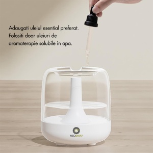 Umidificator de aer cu difuzor aromaterapie NeoSimply® cu lumini LED, Portabil, USB, Rezervor 650ml, 2 moduri de functionare, Lumini de noapte, Umidificator camera si masina auto, Alb - Img 4